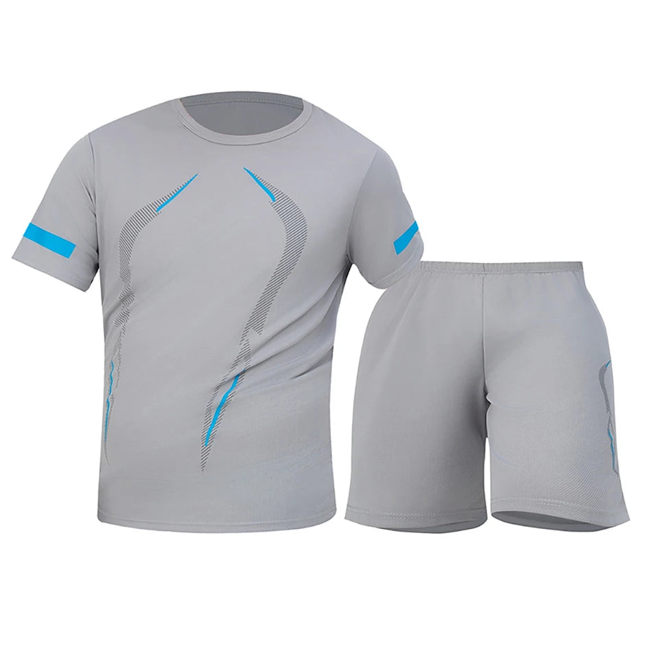 2 Pcs Men's Mesh Breathable Quick-drying Sports Suit Loose Plus Size Running Fitness Mountaineering Casual Short-sleeved Shorts