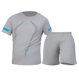 2 Pcs Men's Mesh Breathable Quick-drying Sports Suit Loose Plus Size Running Fitness Mountaineering Casual Short-sleeved Shorts