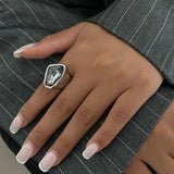 Minimalist Acrylic Rhinestone Open Ring for Women Korean Fashion Geometry Adjustable Knuckle Ring Party Jewelry Lady Gifts