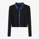 AS AW25 new design ribbing cardigan with denim collar + sleeveless maxi dress matching set for woman clothes
