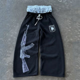 European and American Embroidered Street Couple Double Head Double Waist Pants Personalized Printed Pattern Pants