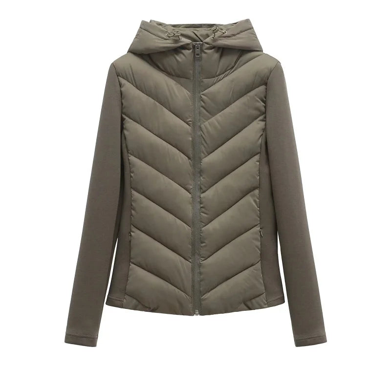 ETJ 2025 new  women's elegant fashion patchwork long sleeve standing collar hooded cotton jacket sport coat 8073227