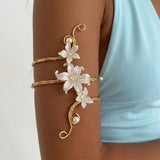 Bohemian Enamel Flower Cuff Bracelets for Women Fashion Gold Color Floral Upper Arm Open Bangle Beach Party Jewelry Gift