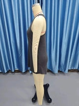 Summer environment women's solid color U-neck sleeveless herringbone suspender vest dress casual versatile short skirt
