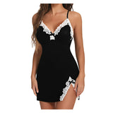 Lace Silk Satin Sleeveless V-neck Sleepwear Nighties Women Sexy Lingerie Dress Nightgown Nightdress Nightwear Sleepshirts