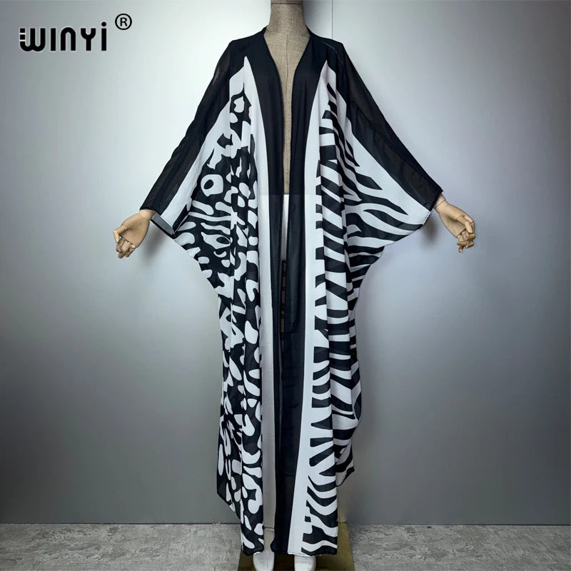 WINYI Africa Bohemia Print Kimonos Loose Dresses for Woman Cardigans Beach Outfits Kaftan Beach Cover Up Evening Dress Maxi Coat