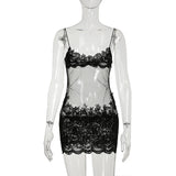 Shestyle Lace Transparent Mini Dress Sexy Women Wrapping Spaghetti Embroidery Flower Sheath Nightwear Club Mesh Wave Fantacy