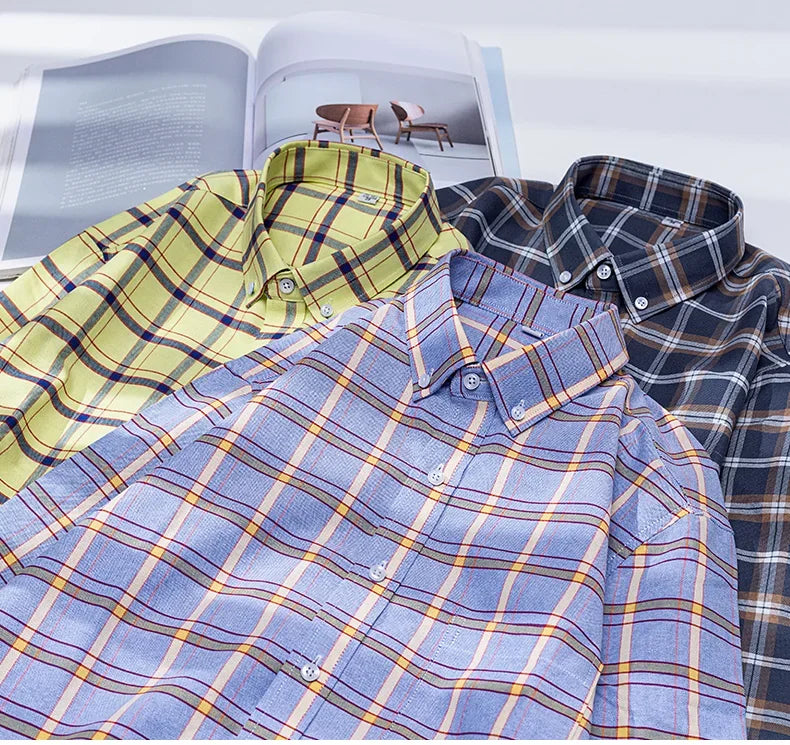 New In Shirt Oversize Long-Sleeve 100%Cotton Shirts for Men Slim Fit Formal Plain Shirt Plaid Casual Tops Designer Black Clothes