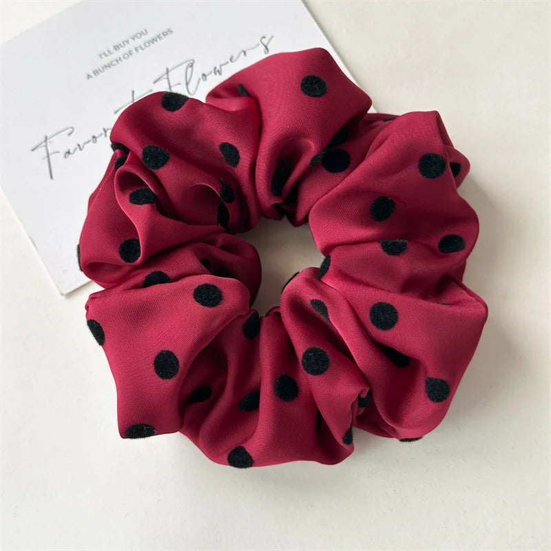 Korean Women Hair Simple Satin Scrunchies Wave Point Hair Band For Girls Ponytail Holder Rubber Bands Hair Ties Hair Accessories