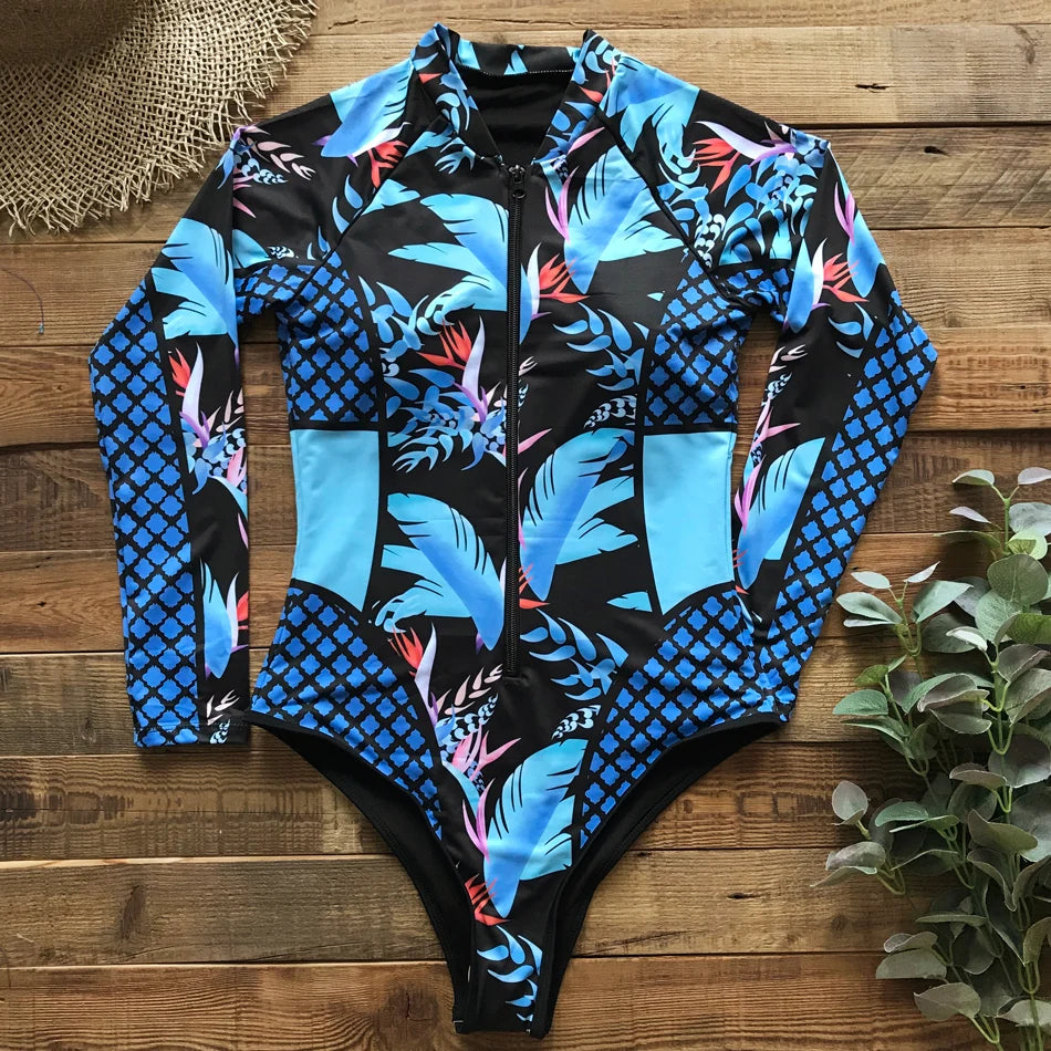 2026 Surfing Sport Swimsuit Long Sleeves Women One Piece Swimsuit  Swimwear Solid Monokini Bathing Suit Tropical Bodysuit Female
