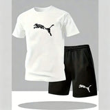 Men's new fashionable casual T-shirt shorts two-piece set 2026 men's summer outdoor sports breathable set