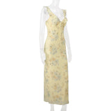 Cryptographic Summer Floral Print Plunge Maxi Dress Outfits Sexy Backless Fairy Sun Dresses Vacation Beachwear Vestido Coquette