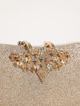 1PC Gold Glitter Clutch Box with Rhinestone Decor Cut-out Flower Flap Lock Closure Elegant Textured Frame Purse for Dinner