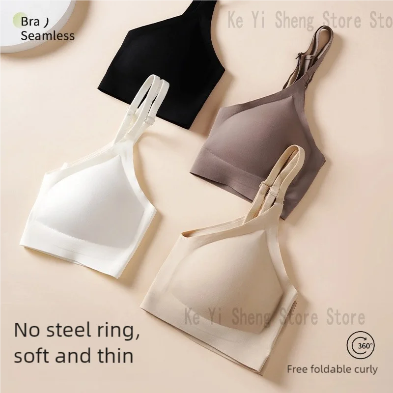 Women's bra, seamless underwear, large breasts, small breasts, gathering, thin semi-fixed cup, beautiful back bra, sexy