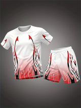 Plus Size Men's Quick-Dry Short-Sleeve T-Shirt and Shorts Set Men's Breathable Athletic Set Fitness T-Shirt and Shorts Set