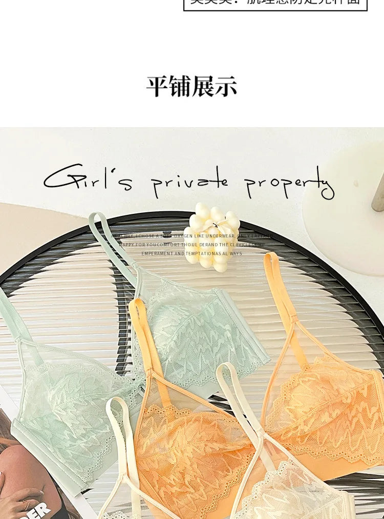 Sexy Lace Crop Top Deep V Backless Camisole Hollow Mesh Bra Female Solid Color Seamless Underwear Removable Chest Pad Tank Top