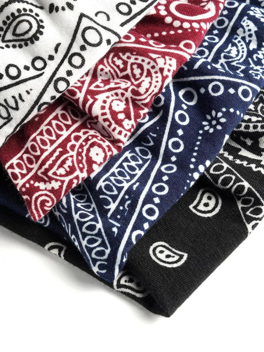 4PCS Headbands for Women Knotted Headband Elastic Head Bands Women's Hair Band Non-Slip Turban Printed Stylish Sport Sweat Hair Wrap for Girls Cute Hair Accessories