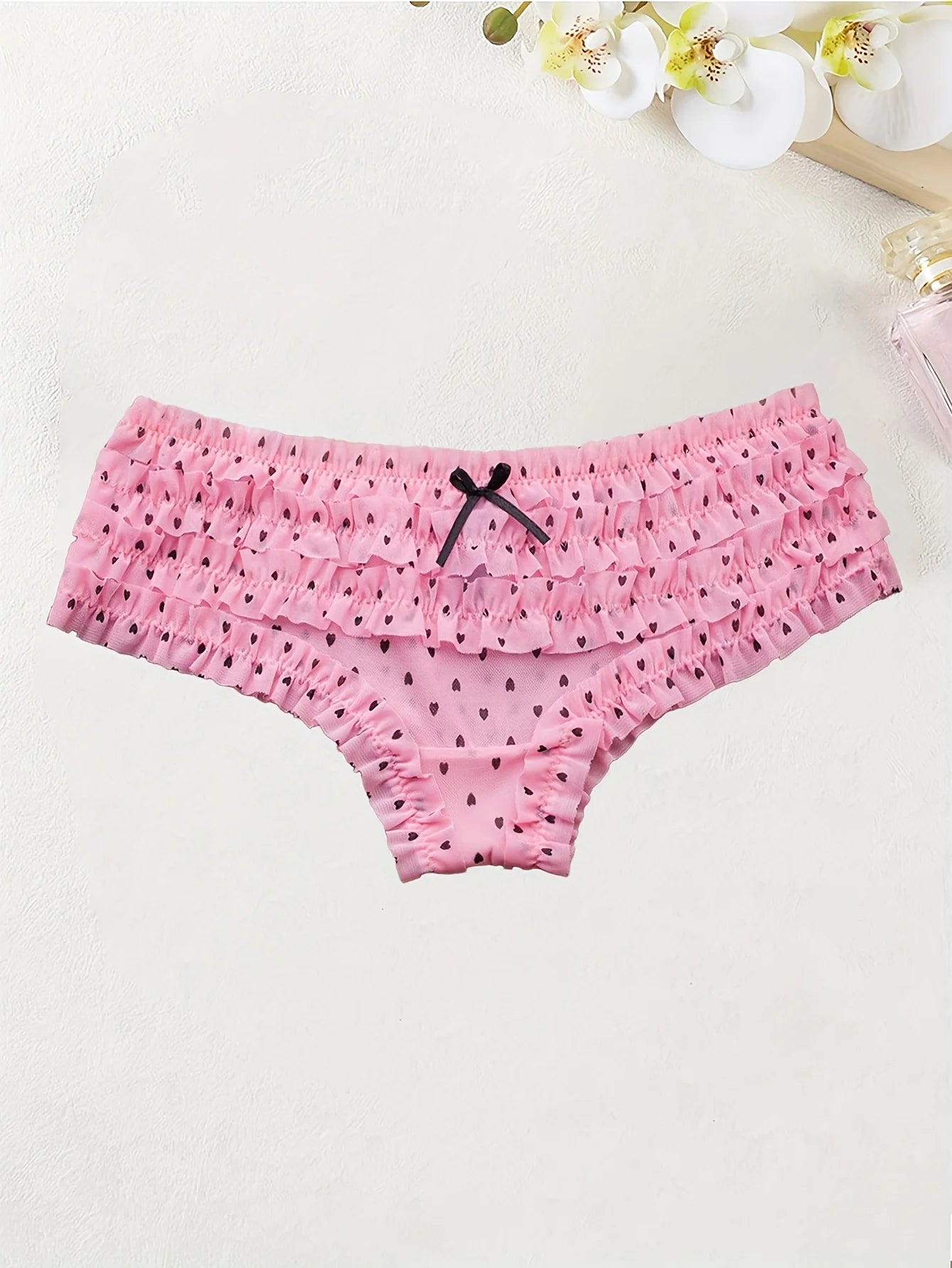 4PCS Cute dot small floral patterns  sweet knitted fabric with lace stitching  Women's low waist brief  Seamless  breathable  fa