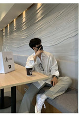 New Korean Business Men Shirts Light Luxury Slim-fit Solid Color Long Sleeve Cardigans Leisure Breathable Solid Color Basic Tops