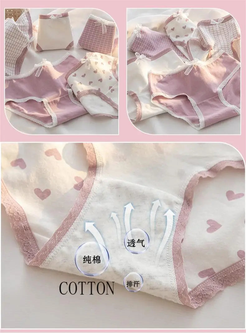 5Pcs Cute Love Cotton Panties For Women Underwear Print Panty Girls Briefs Breathable Soft Underpants Female Sexy Lingerie