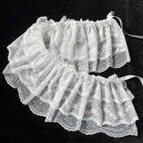 2026 Korean Ins Unique Lace Layered Gauze Skirts Lace Trim A-Line Short Cloth Mini Waist Skirts Harajuku Girl's White Skirts Y2K