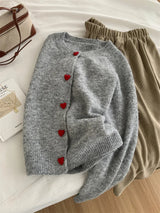 Deep Grey Wool Knitted Cardigan For Women 2026 Autumn Winter Soft And Sticky Warm Love Buckle Shoulder Sleeves
