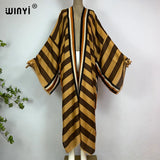 WINYI Kimono Africa Summer Boho Stripe Print Beach Swimwear Elegant Cardigan Sexy Holiday Maxi Beach Wear Swimsuit Evening Dress