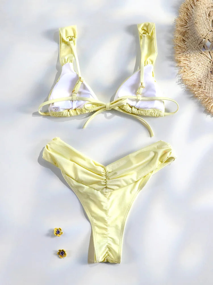 Sexy Folds Bikini Set Solid Micro Bikinis Women Swimsuit Female Triangle Swimwear Beach Wear Bathing Suit
