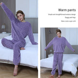 Women's Thickened Warm Sleepwear coral velvet homewear Fluffy O-neck leisure pajamas Striped Large Size Adapted Winter Sleepwear
