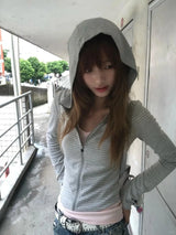 Tonngirls Y2k Japanese Hoodies Women Long Sleeve Striped Sweatshirt Streetwear American Striped Hoodies With Zipper E-girls