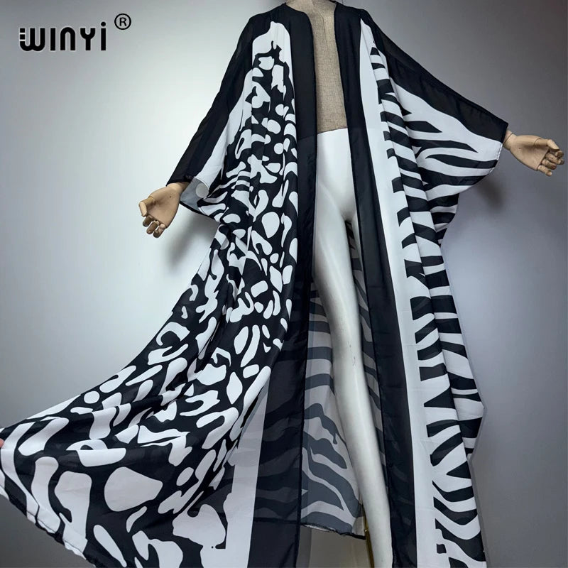 WINYI Africa Bohemia Print Kimonos Loose Dresses for Woman Cardigans Beach Outfits Kaftan Beach Cover Up Evening Dress Maxi Coat