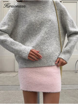 Hirsionsan Basic O Neck Basic Sleeve Sweater Women 2025 Oversized Short Knitted Wool Pullover Female Casual Thick Warm Soft Tops