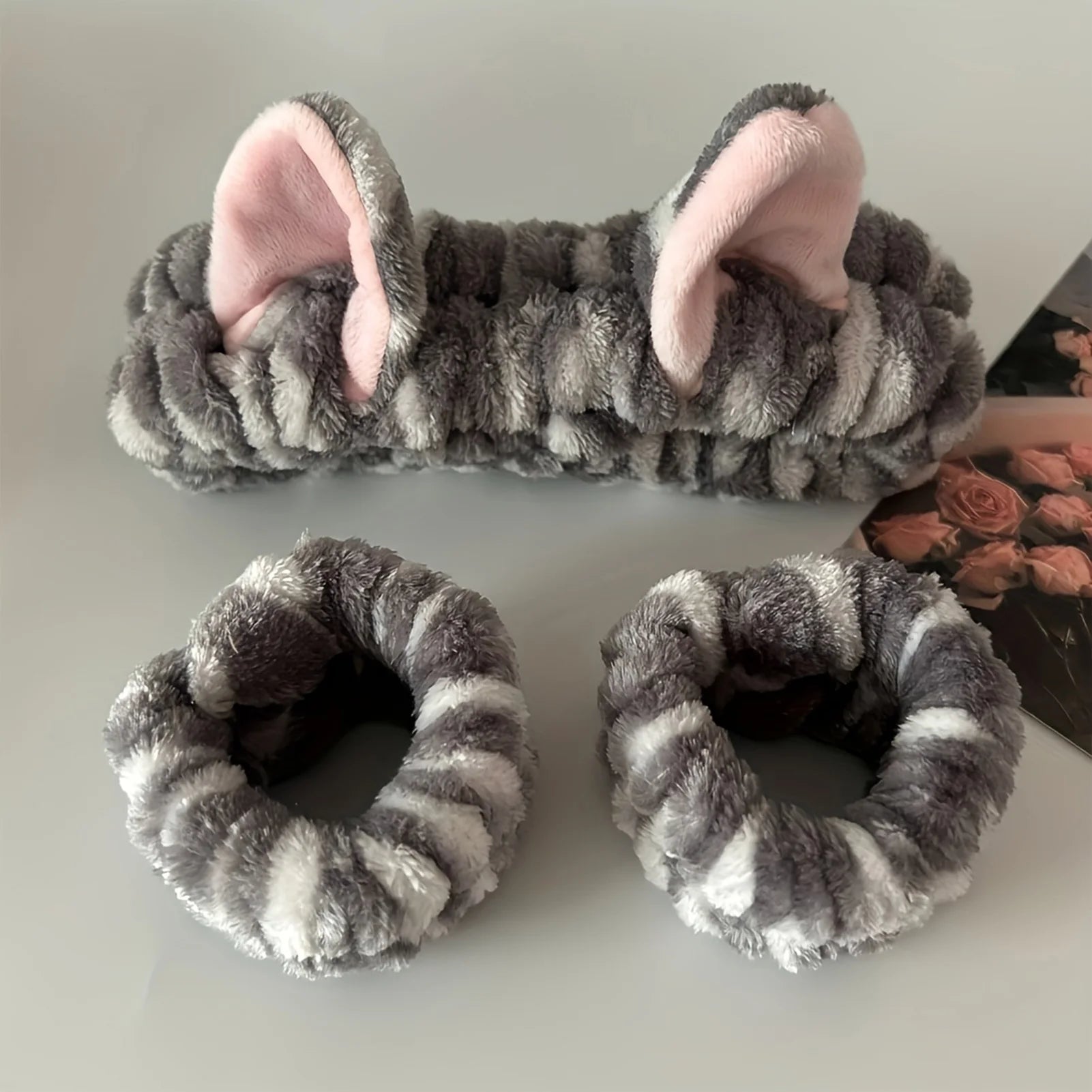 Cute Cat Ears Headband And Wristbands Plush Headband Washing Face Hairbands Suitable For Women And Men Home Casual Headwear