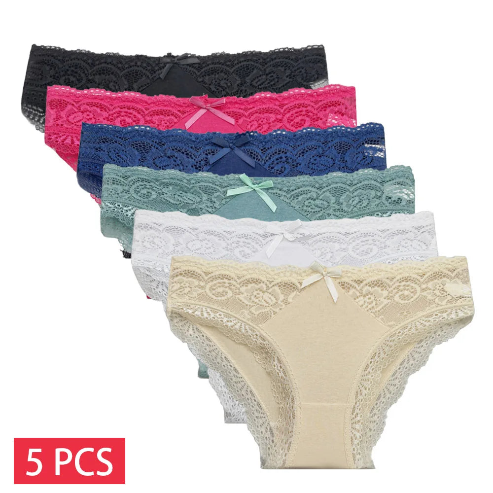 5 PCS/SET New Arrival Low Rise Ladies Sexy Lace Panty Underpants Panties For Women Lingerie Cotton Briefs