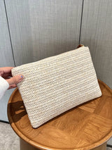 Straw Woven Clutch Bag, Trendy Braided Waist Purse, Women's Zipper Handbags for Phone Coin Key, Lady's Ultra Thin Straw Bag