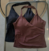 Women's Sexy V-Neck Fitness Bra Nude Sports Bra Hanging Neck Yoga Suit Vest Comfortable Breathable Gym Top for Active Wear
