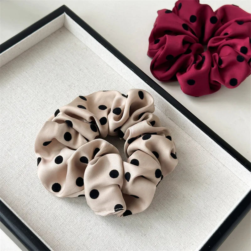 Korean Women Hair Simple Satin Scrunchies Wave Point Hair Band For Girls Ponytail Holder Rubber Bands Hair Ties Hair Accessories