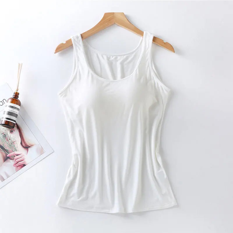 2026 Women's Vest Tops With Built In Bra Neck Vest Padded Slim Fit Tank Tops Sexy Shirts Feminino Casual Underlay shirt slimming