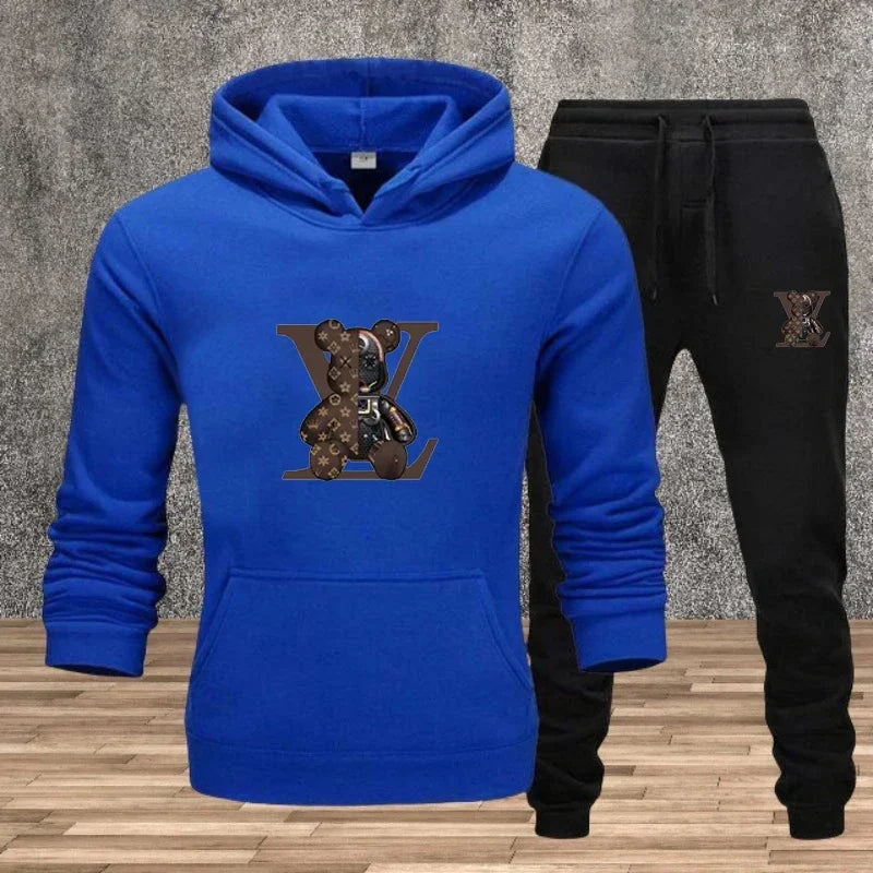 New Men's Printed Hooded Sweatshirt Set Soft Fabric Casual Streetwear Fitness Jogging Sportswear 2-Piece Outfit Comfortable