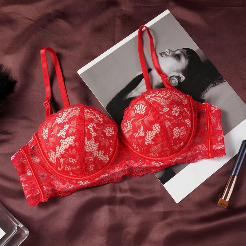 Sexy Ultra-thin Lace Bras Women's Push Up Summer Breathable Bra Hollow Out Gathered Underwear French Elegant Bow Underwire
