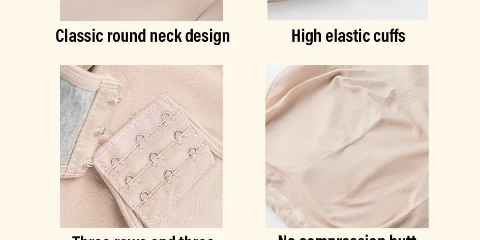 POKARLA Spandex Elastic Body Suit Shapewear Women Body Shaper Tummy Control Long Sleeve Open Crotch Round Neck Seamless Shapers