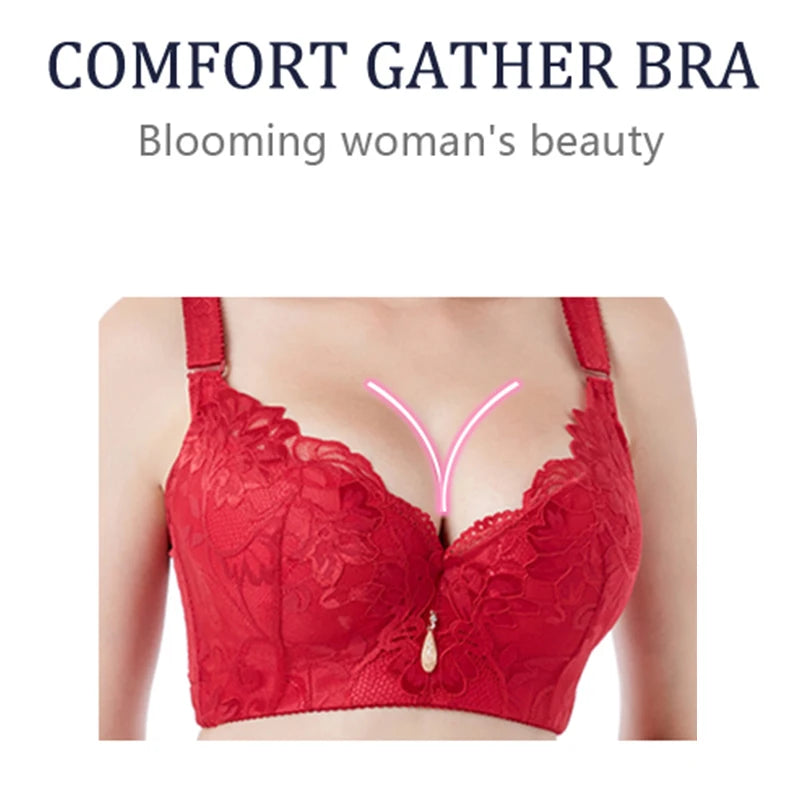 FallSweet Push Up Lace Bras for Women Sexy Plus Size Brassiere Comfort Underwear Female Wide Straps on the Back Sutian Feminino