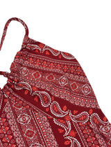 Women's Summer Ethnic Pattern Backless Split Thigh Dress Ladies Summer Clothes Boho Fashion Frill Trim Long Dress for Beach