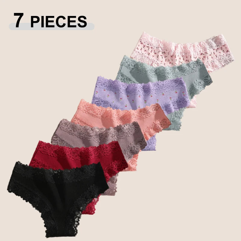 7PCS/Set Women Sexy Lace Panties Cotton Seamless Brazilian Panties Female Sexy Low Rise Soft Underwear G-String Lingerie S-XL