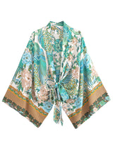 Boho Queens Peacock Short Robe Kimono Swimsuits Women Fashion Floral Batwing Sleeves Rayon Bohemian Bikini Cover Ups Beachwear