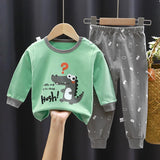 Spring Autumn Sleepwear Kids Comfort Cotton Pajamas Set Durable and Soft Unisex Cartoon Dinosaur for Boy Girl Children Clothes