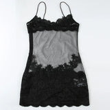 Shestyle Lace Transparent Mini Dress Sexy Women Wrapping Spaghetti Embroidery Flower Sheath Nightwear Club Mesh Wave Fantacy