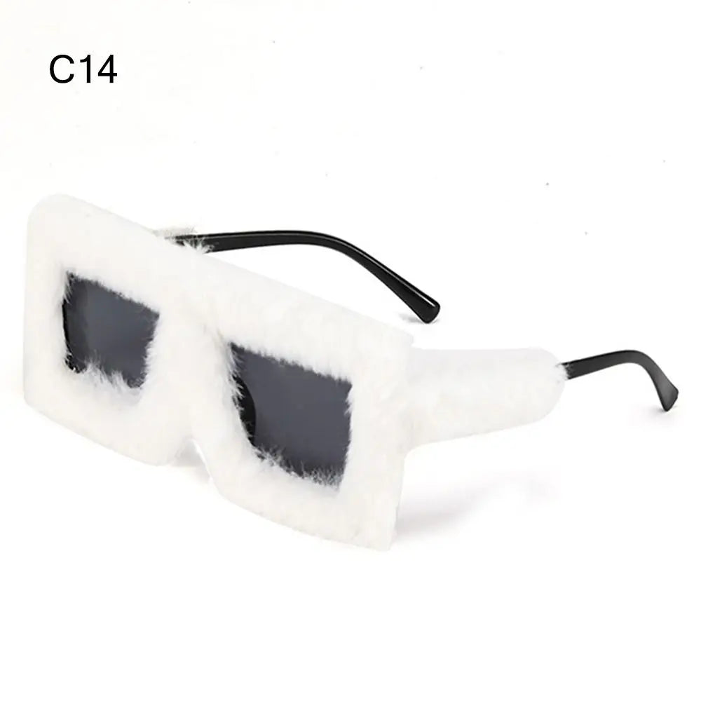 Y2K Oversized Plush Sunglasses Style Soft Fluffy Winter Shades Party Christmas Halloween Cosplay Novelty Glasses for Women