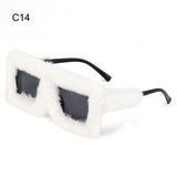 Y2K Oversized Plush Sunglasses Style Soft Fluffy Winter Shades Party Christmas Halloween Cosplay Novelty Glasses for Women