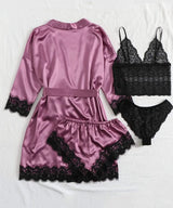 2025New Women's Pajama Fashion 4-piece Set Lace Satin Strap Sexy Pajama Set Dress Skin friendly Comfortable Casual Pajama Skirt